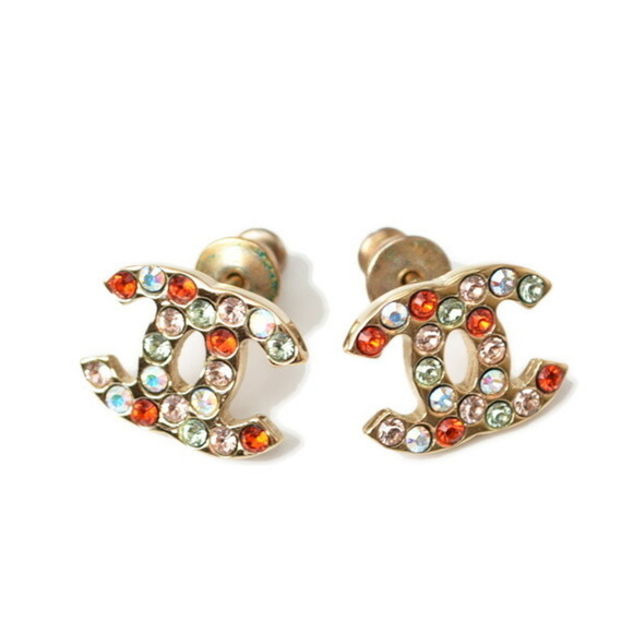 CHANEL Coco Mark CC Gold Red Multi Rhinestone Earrings ⭐